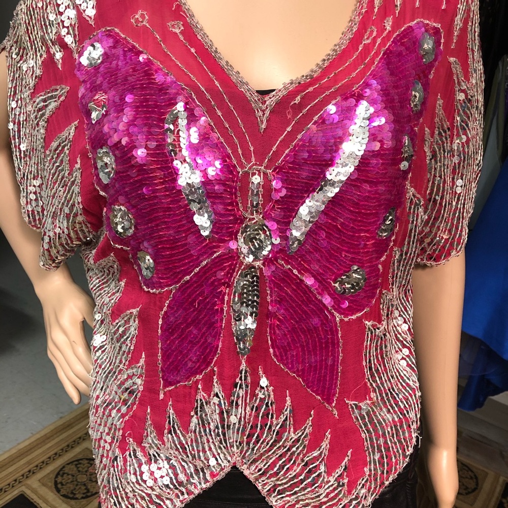 Vintage Sequin butterfly top - Picture 2 of 3